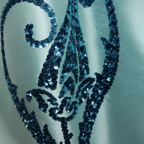 SACHIN & BALI Samira Long 2 Pockets Sequin Mint Turquoise Gown Women's Sz 2 - Picture 5 of 16